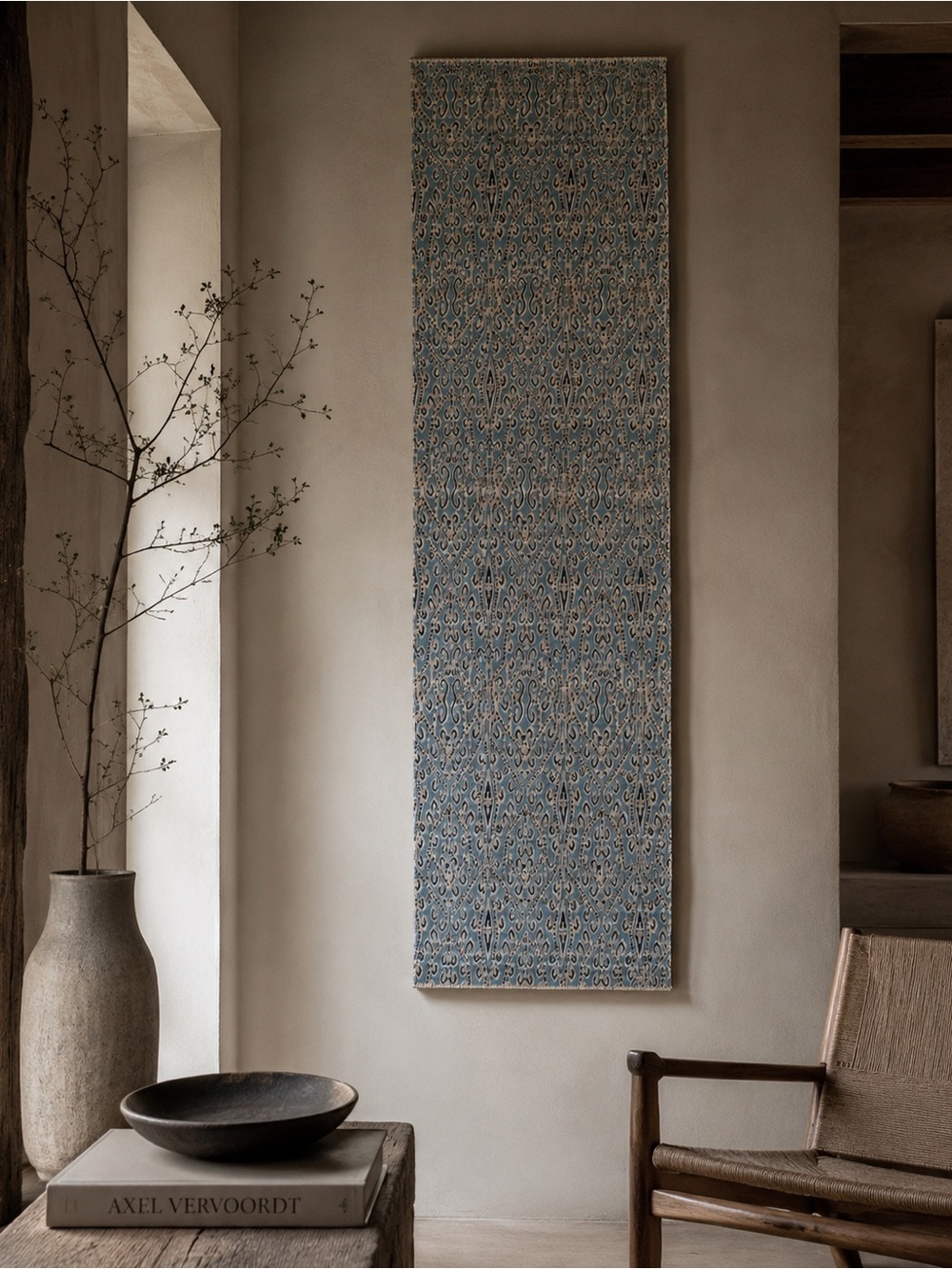 Artisan Ikat-Inspired Woven Natural Grasscloth Wall Art/Runner #0701269